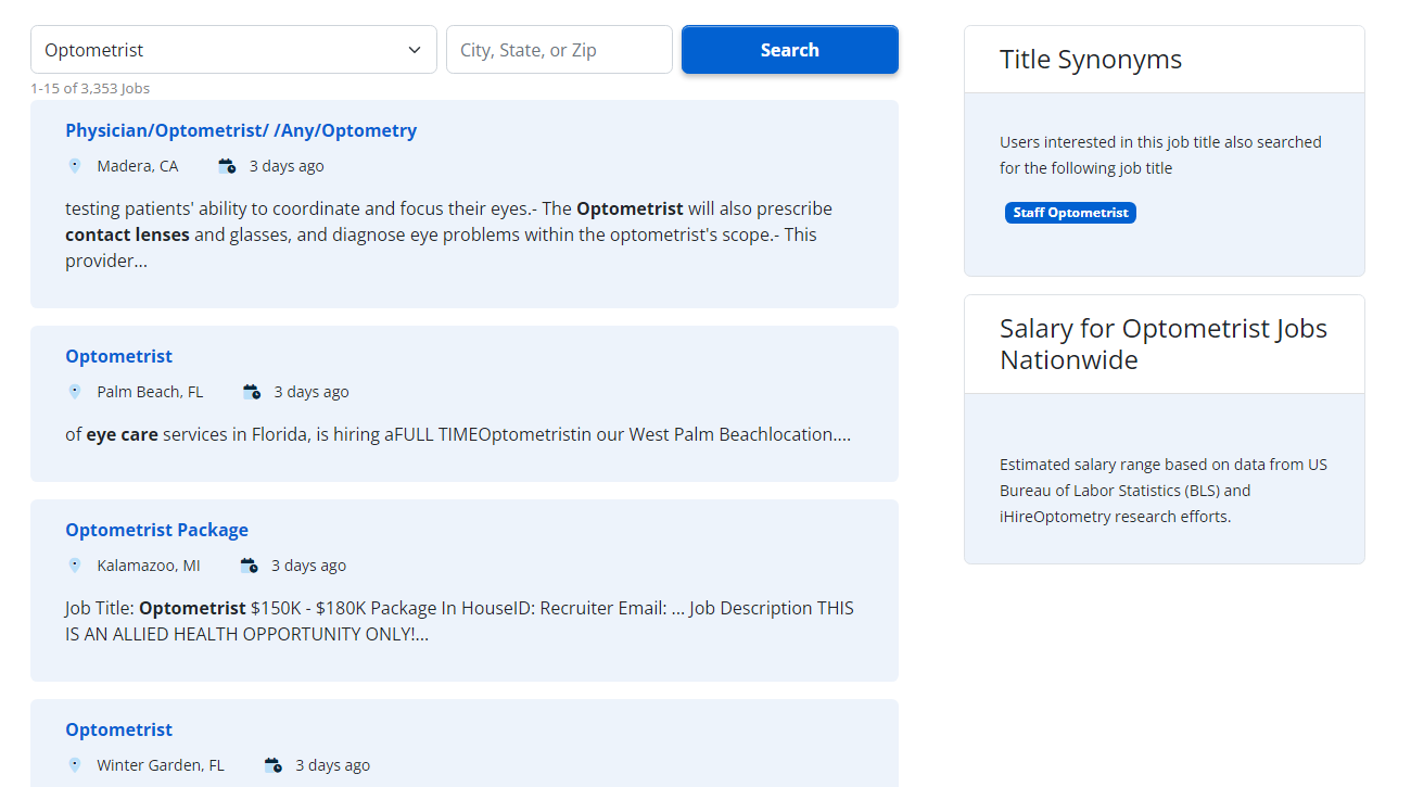 iHire Optometrist Job listing